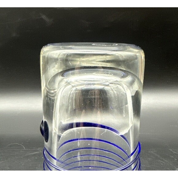 VTG Clear Glass Vase W/ Applied Cobalt BLUE Swirl Spiral  6”T 5.5” D - Picture 6 of 6